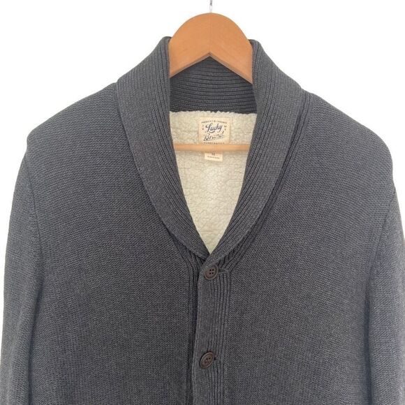 Lucky Brand Sherpa Lined Men’s Cardigan Sweater Gray Medium - Picture 4 of 10